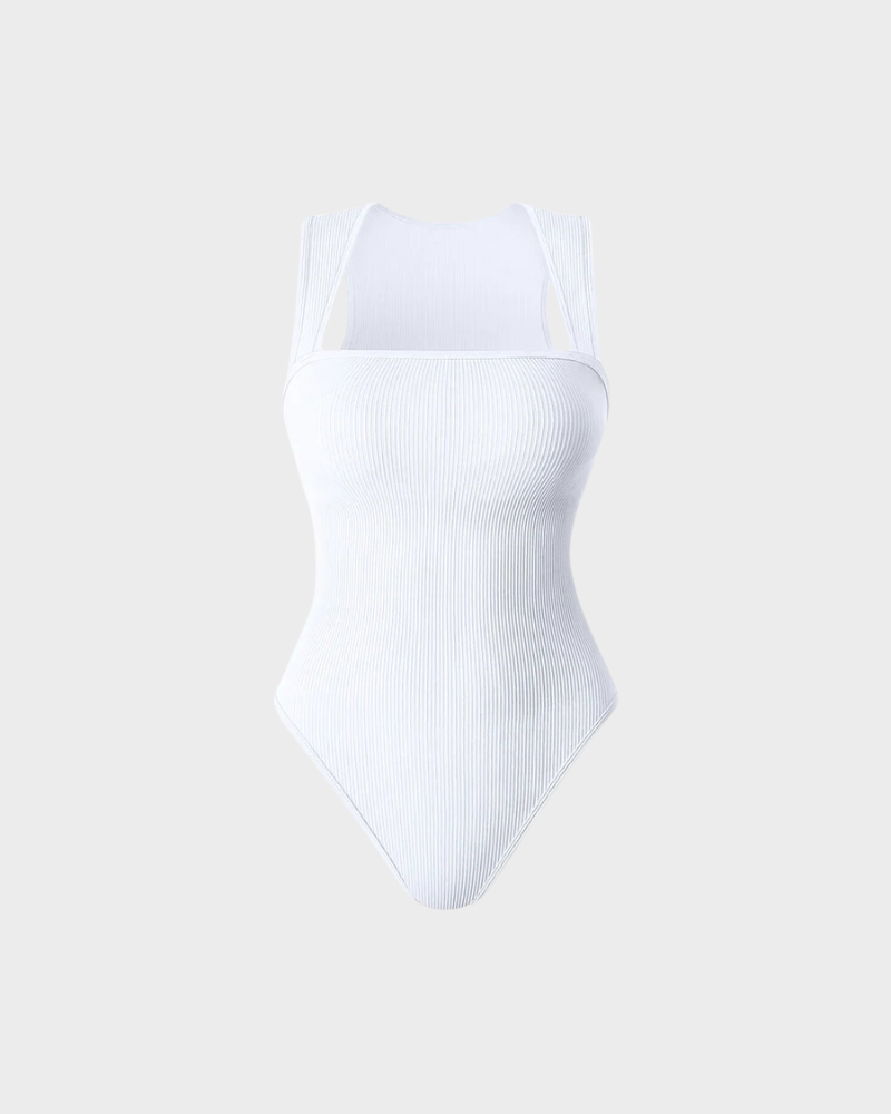 Ribbed Strappy Square Neck Bodysuit