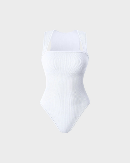 Ribbed Strappy Square Neck Bodysuit