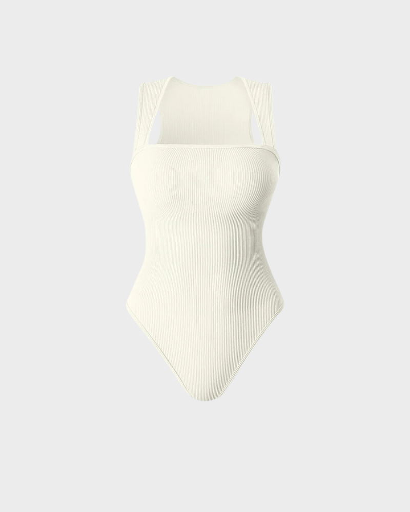 Ribbed Strappy Square Neck Bodysuit