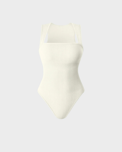 Ribbed Strappy Square Neck Bodysuit