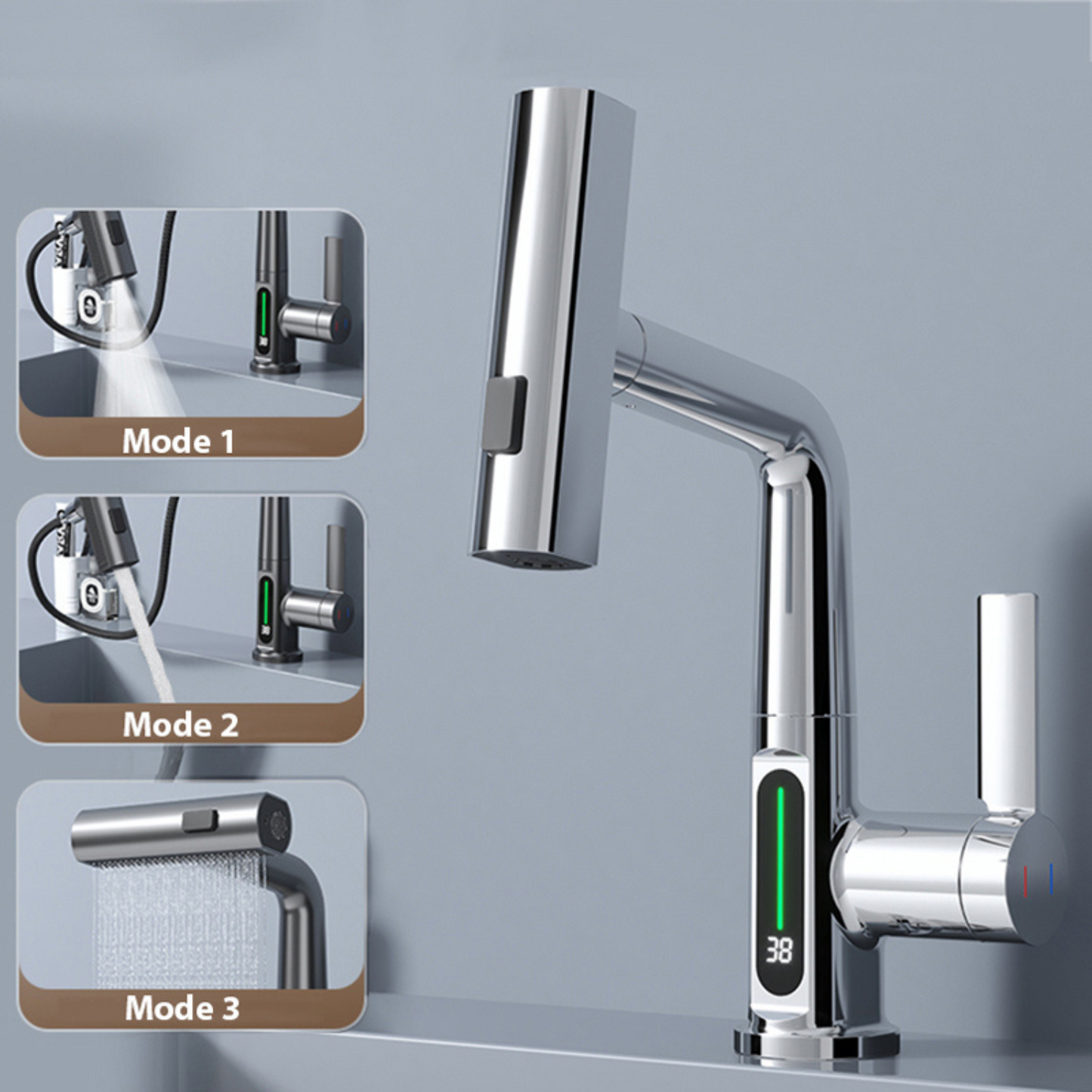 Waterfall Temperature Display Faucet