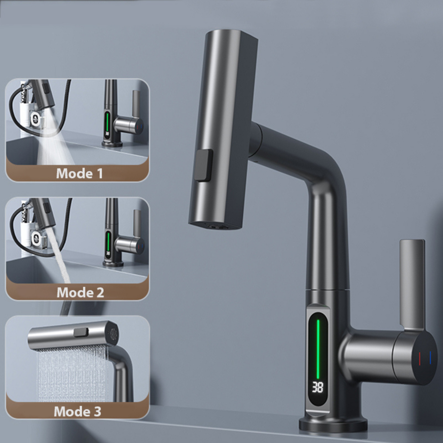 Waterfall Temperature Display Faucet